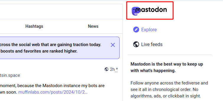 An example of the default Mastodon logo in the web view